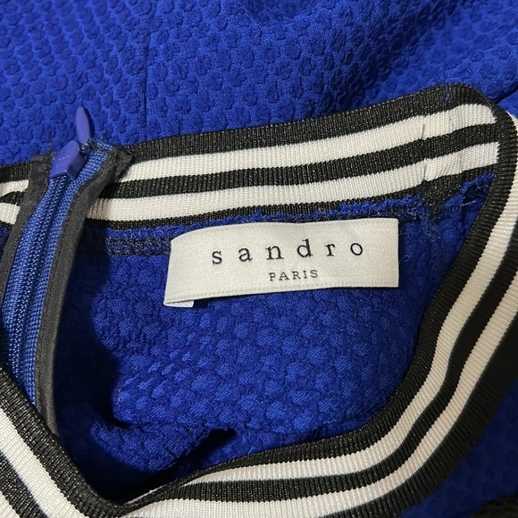 Sandro Paris Blue Reva Crepe Dress Round Neck Fit and Flare Sz M - Picture 9 of 14